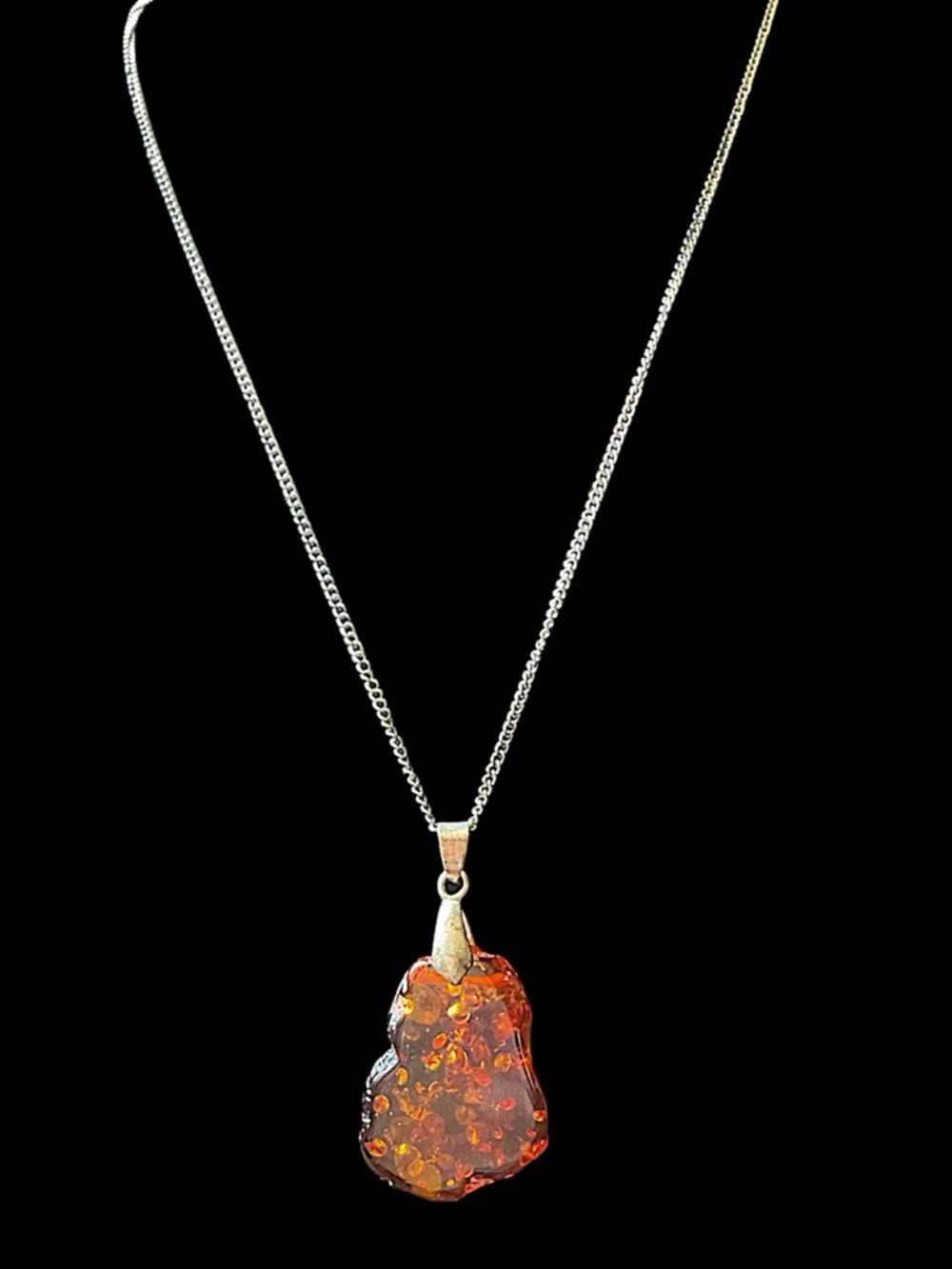 Vintage Baltic Amber Necklace 18k Gold Plated Pendant Bale